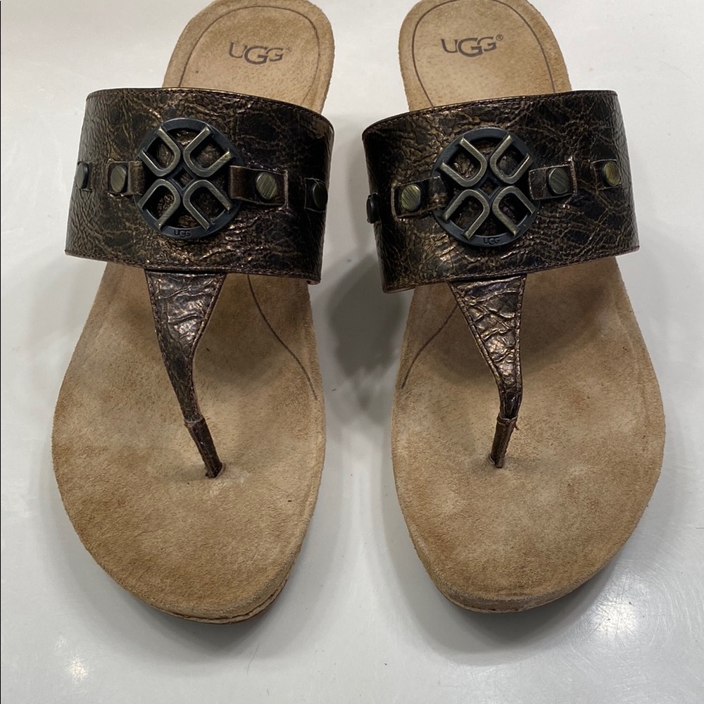 UGG Brown Wedge Shoes with Intricate Design
